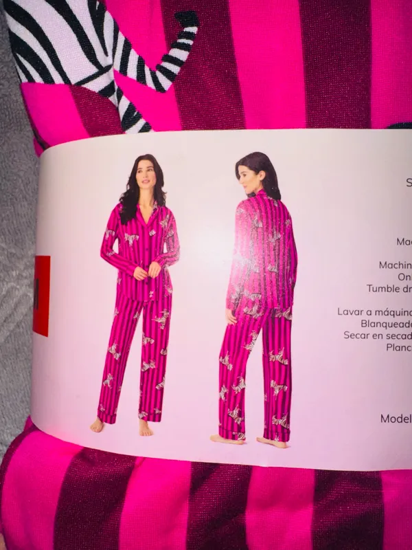 Room service shawl collar pajama set pink stripes with zebra size M - Image 3