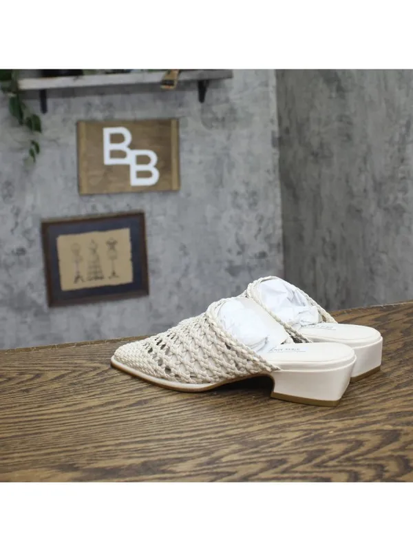 NWT Steve Madden Woven Open Back Block Heel Mules DESS04S1 Bone Off White 5.5M - Image 2