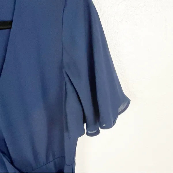 SHOW ME YOUR MUMU Marianne Navy Wrap Flutter Sleeves V-Neck Dress Small Wedding - Image 5