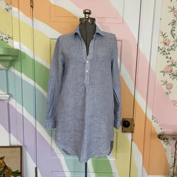 Harshman Collette Tuckernuck Stripe Tunic Shirt Dress 100% Linen Sz XS 🧡🎀 - Image 3