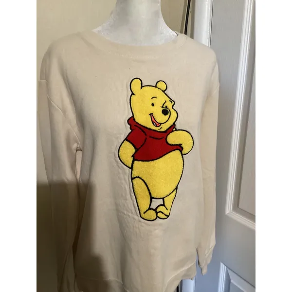 Disney Winnie the Pooh Cream Crewneck Sweatshirt Graphic Print Pullover Top M - Image 2