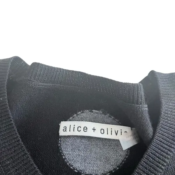 Alice + Olivia Black Gray Wool Polka Dot Rhinestone Embellished Crew Sweater XS - Image 3