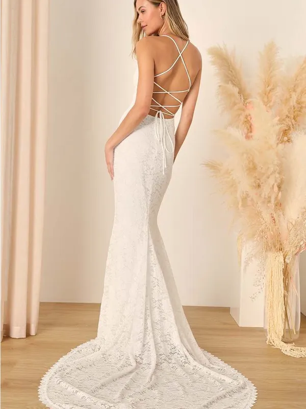 NWT Lulus Perfectly Beloved White Lace Sleeveless Lace-Up Maxi Dress M $148 - Image 2