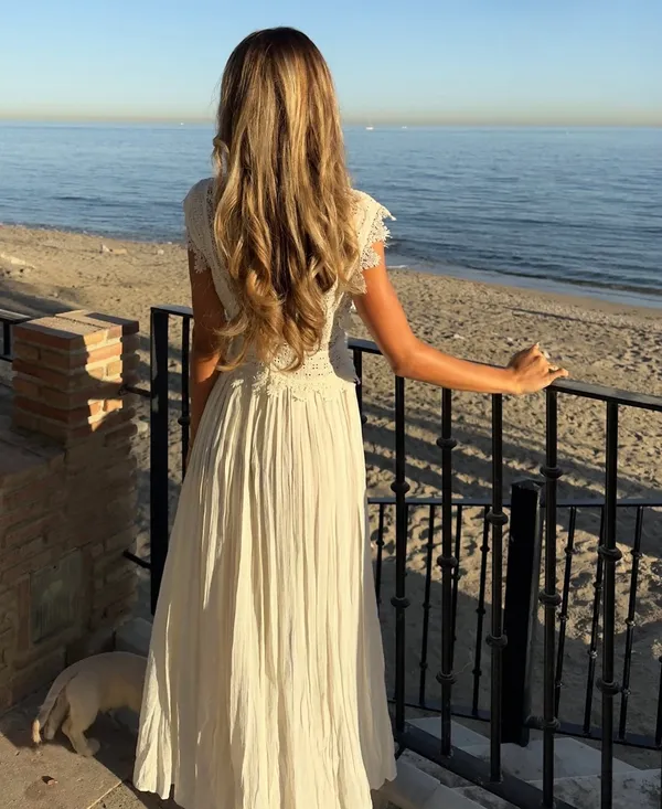 Zara Elegant Lace Trim Dress beads cream boho hippie summer beach - Image 2
