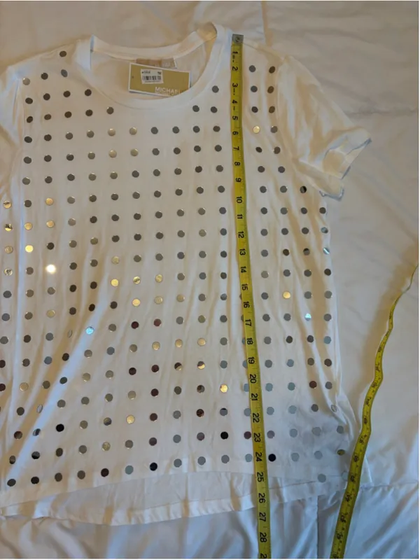 NWT Michael Kors Mirrored Disc T-Shirt Size Medium Metallic Disco Glam M2 - Image 8