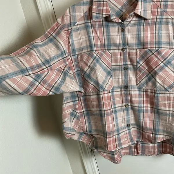 Oversized Plaid Flannel Shirt Button - Image 6