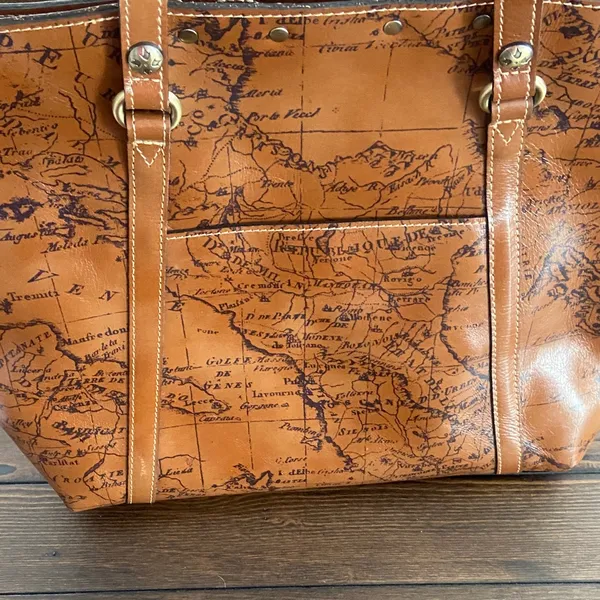 Patricia Nash Benvenuto Italy Map Brown Leather Antique Brass Xlarge Tote Bag - Image 5