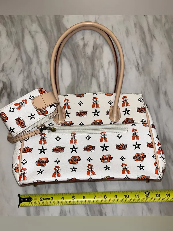 Oklahoma State OSU Cowboy Graphic Satchel Handbag Bow Charm Bag - Image 6