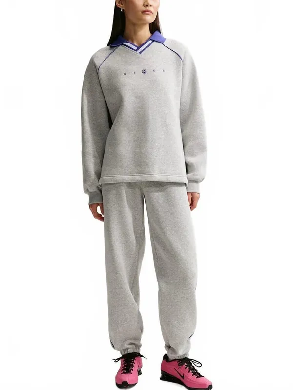 Nike Sportswear Phoenix Fleece Oversized Graphic Polo Top NWT Gray Medium - Image 4