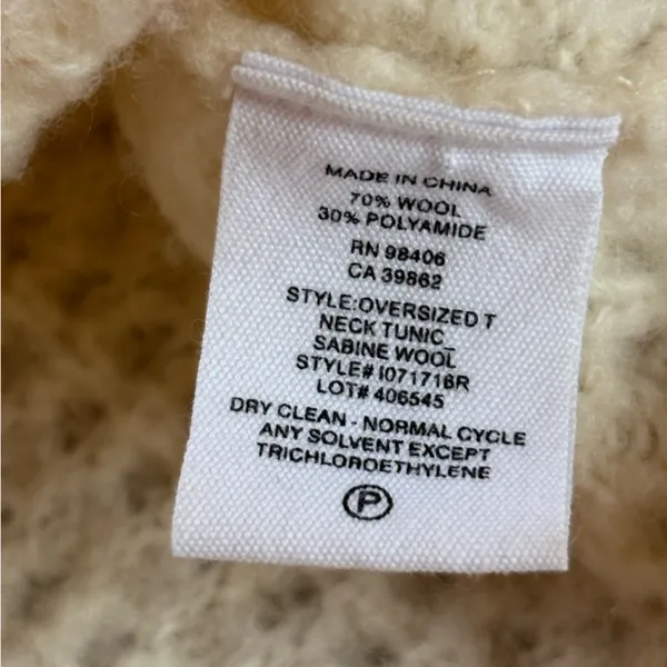 Theory Wool Oversized Turtleneck Tunic Sweater Womens Small Ivory Chunky Knit - Image 9