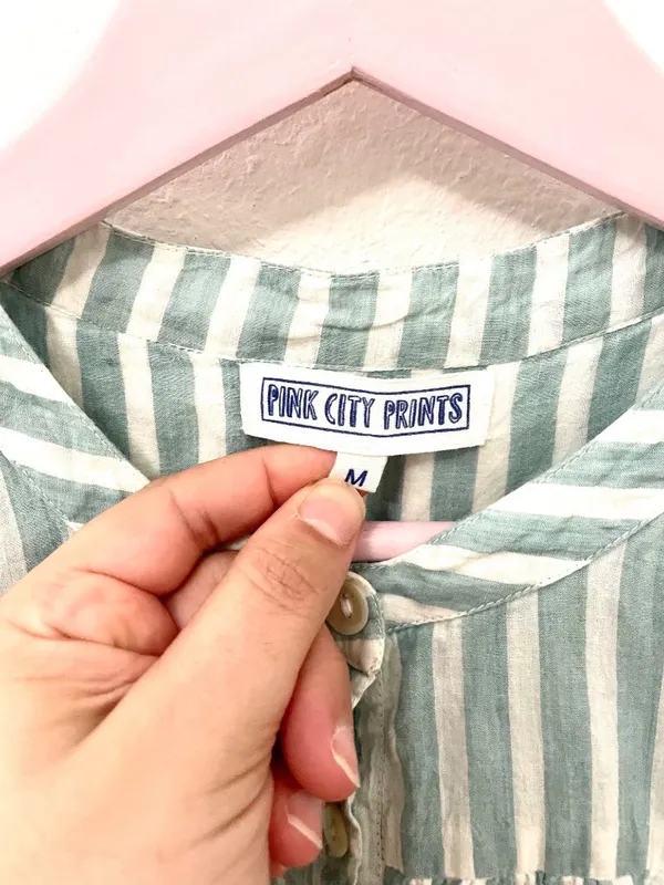 Pink City Prints Blue Green Stripe Long Sleeve Dress M Coastal Grandmother Cotta - Image 3