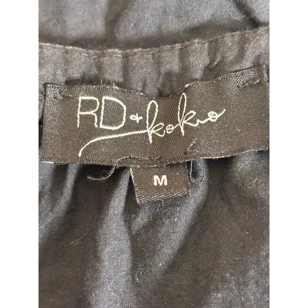 RD + Koko Embroidered Peasant Blouse Black Cotton Boho Folk Art Top Festival - Image 7