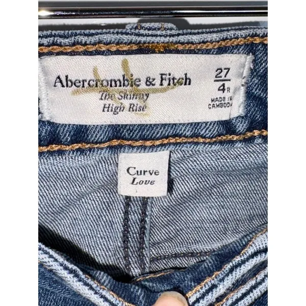 Abercrombie & Fitch Curve Love The Skinny High Rise Distressed Jeans Size 27 4 R - Image 3