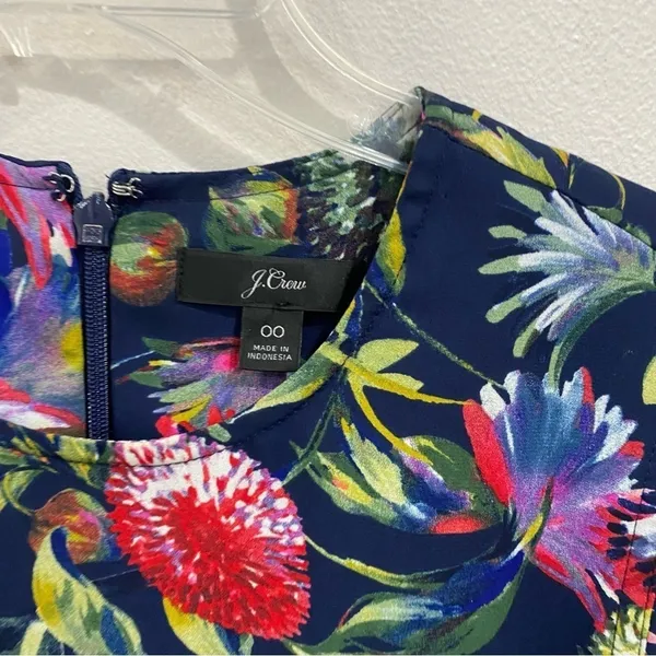J Crew Long Sleeve‎ Flouncy Hem Dress Painted Floral Size 00 - Image 3