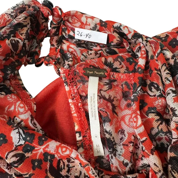 Free People Orange/Multicolor Mesh Floral Blouse Women's Top Size Medium | 26-40 - Image 4