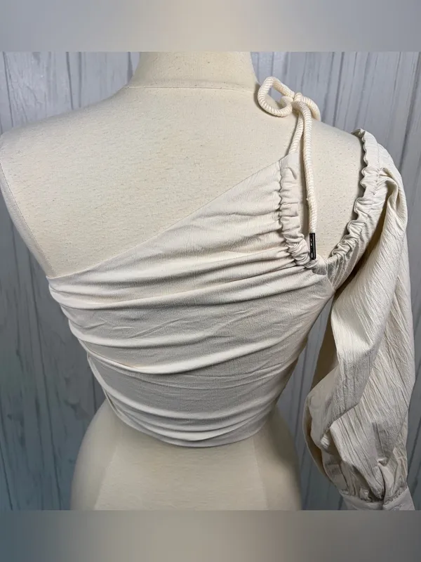 NWT WNTRMSE‎ Pippa One-Shoulder Long-Sleeve Crop Top in Vanilla, Size 6 - Image 7