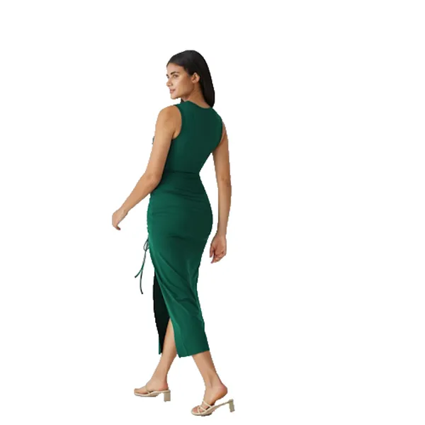 Halara Green Bodycon Cut Out Dress SIZE‎ XL Ruched Drawstring Slit Maxi Sexy - Image 5