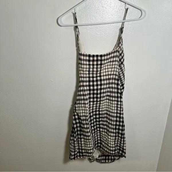 Free People Womens Size 0 Nodia Gingham Check Wrap Mini Dress Black White Cotton - Image 7