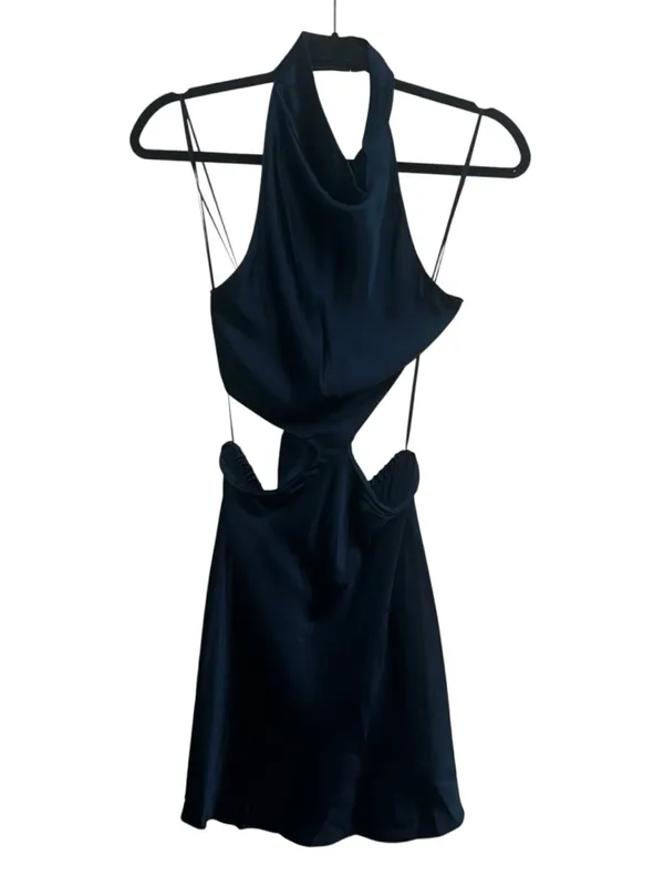 NEW NWT Amanda Uprichard X Revolve Kaye Cutout 100% Silk Mini Dress In Ink Navy - Image 4
