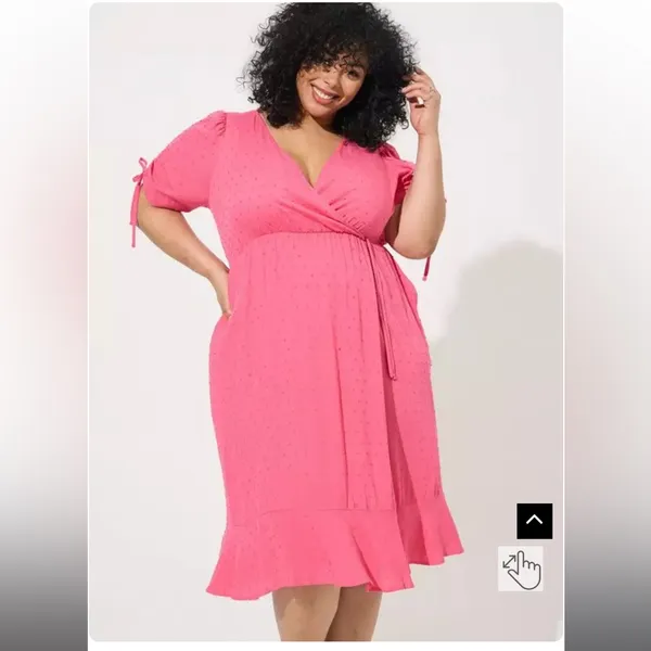 Torrid Midi Swiss Linen Surplice Dress Honeysuckle Pink 2X Valentines Day - Image 14