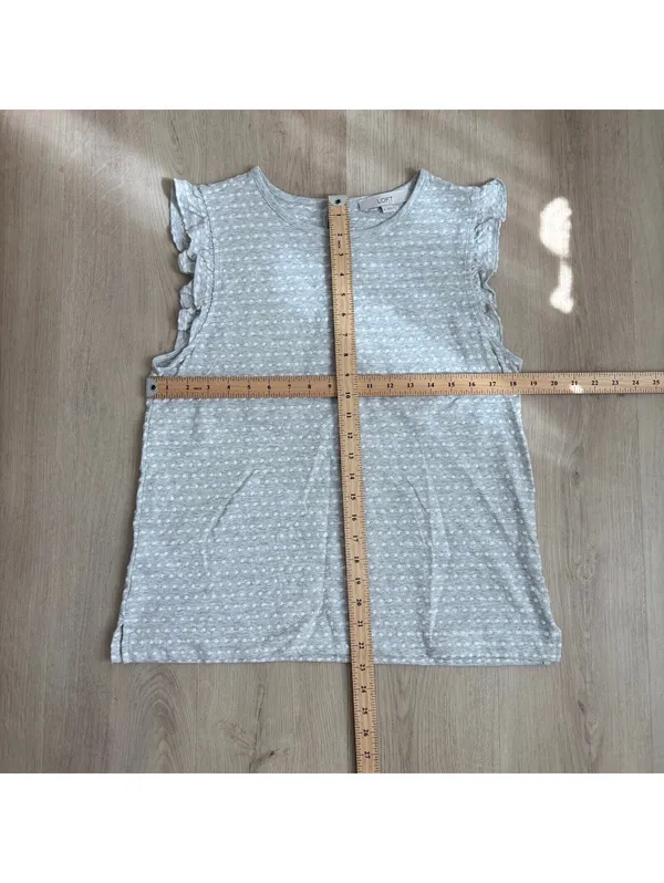 Loft NWOT Women's Gray White Swiss Dot Ruffle Sleeve Cotton Knit Top Size M - Image 6