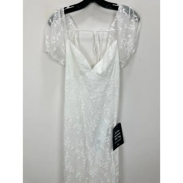 Lulus Blossoming with Charm White Embroidered Tie-Back Midi Dress XL NWT - Image 5