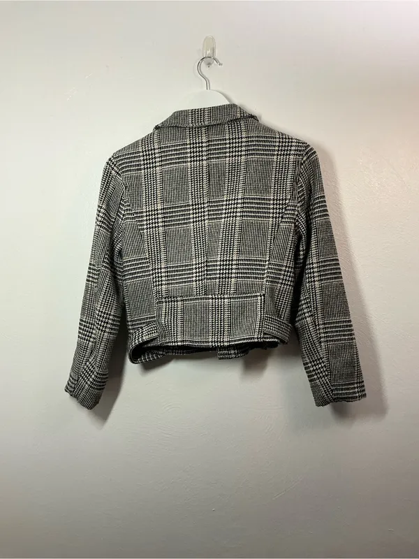Stoosh Black & White Plaid Moto Blazer Size Small - Image 3