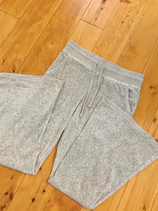Aerie Kick It Flare Velour High Waisted Pant Grey size Medium - Image 3
