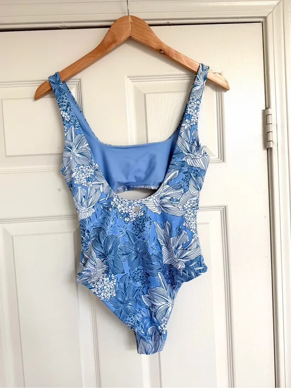 Speedo Floral Cut Out Bathing Suit Tropical Blue White Size S Brand New - Image 6