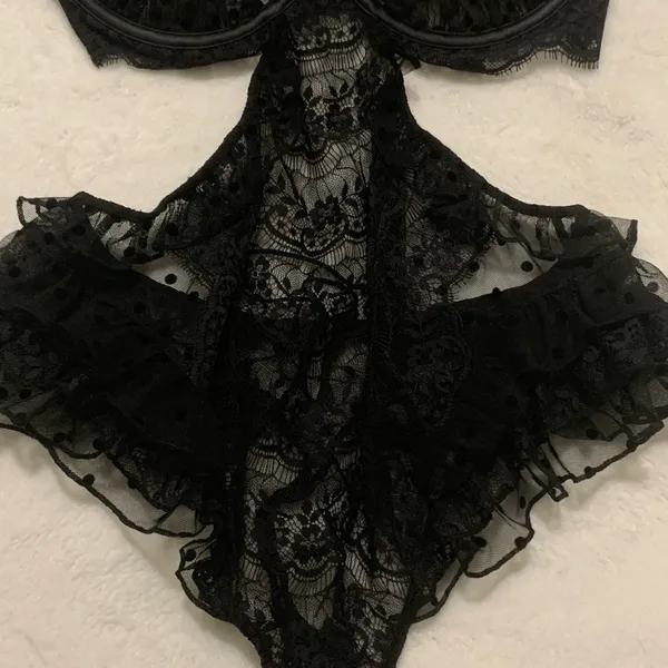 For Love & Lemons Delicate Lace Teddy Noir - Image 7