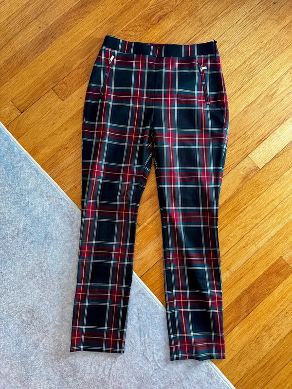 Zara Plaid Straight-Leg Women's Pants in Black & Red - Image 3