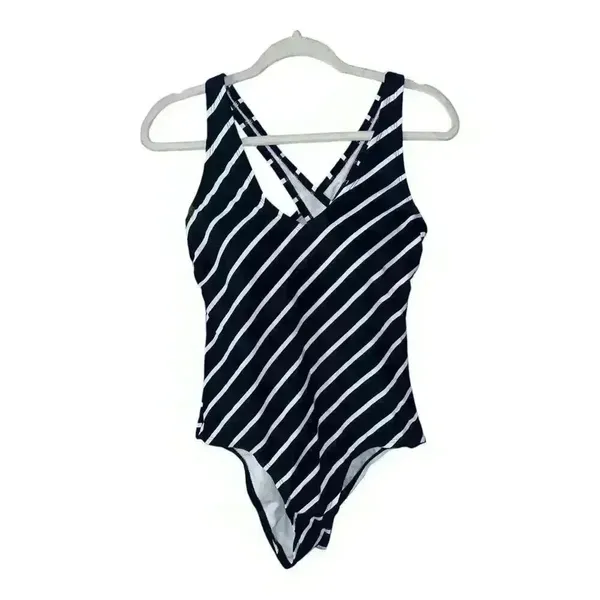 Kona Sol One Piece Blue Striped Swimsuit, Medium‎ - Image 2