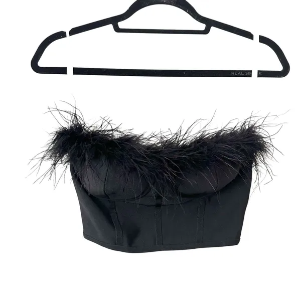 SUPERDOWN Ramona Feathered‎ Bustier Top Black XS - Image 2