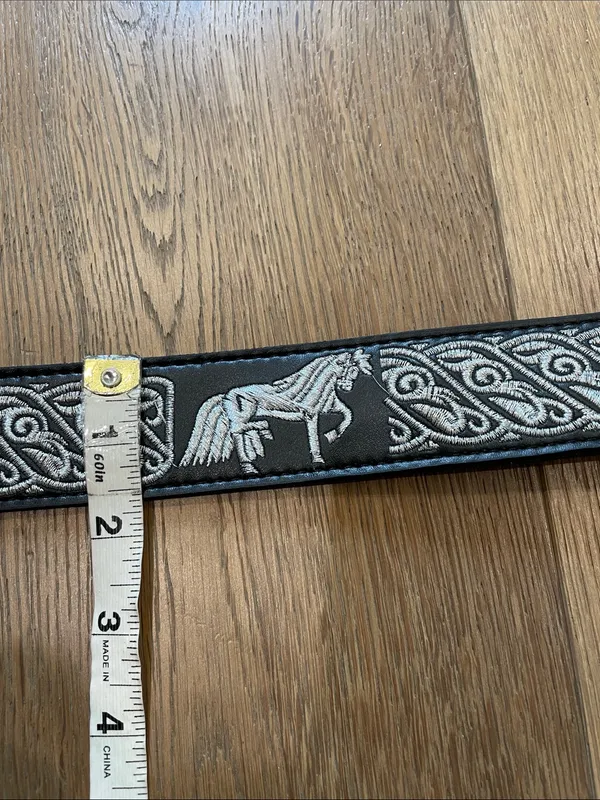 Black & Silver Wester Belt Embroidered Size 38 Unisex - Image 3