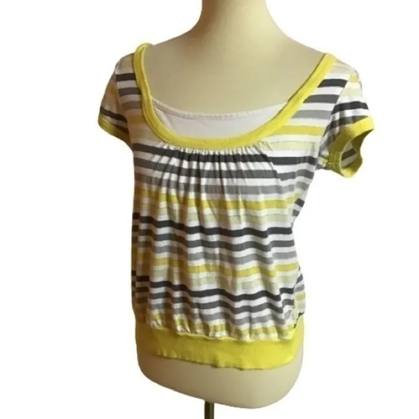 VTG Y2K fun bright striped top Yellow - Image 2