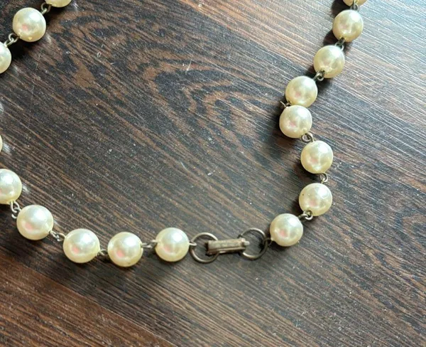 Vintage Pearl Cross Necklace Ivory Gold - Image 4