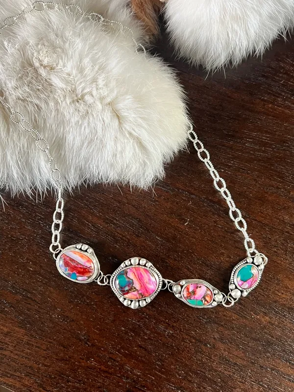 Pink spiny oyster sterling silver choker necklace - Image 2