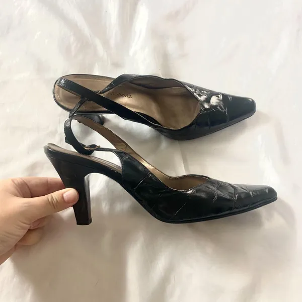Stacy Adams Vintage 90s Black Leather Slingback Kitten Heels US 8 - Image 3