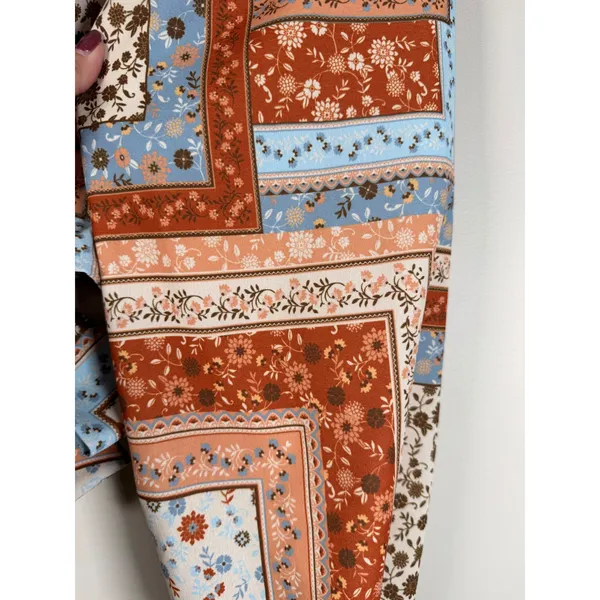 Altar'd State Floral Patchwork Crop Top Long Balloon Sleeve Boho Rust Blue Large - Image 10