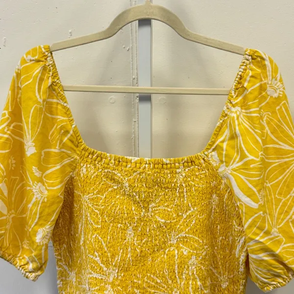 NWT Universal Thread Linen Blend Floral Smocked Puff Sleeve‎ Crop Top XL Yellow - Image 4