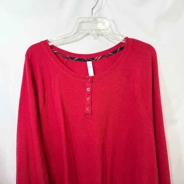 Cacique Sleep‎ Plus Size 26/28 Pajama Set Red Waffle Henley Plaid Leggings 1324 - Image 5