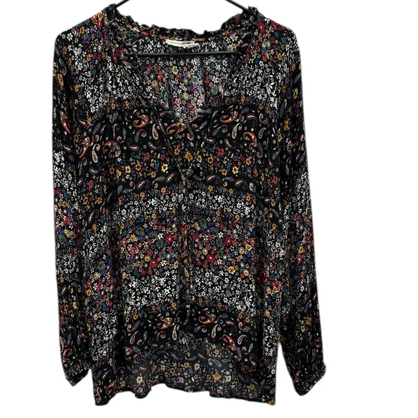 Everleigh Floral Paisley Peasant Blouse Long Sleeve Black Multicolor Womens XL - Image 7