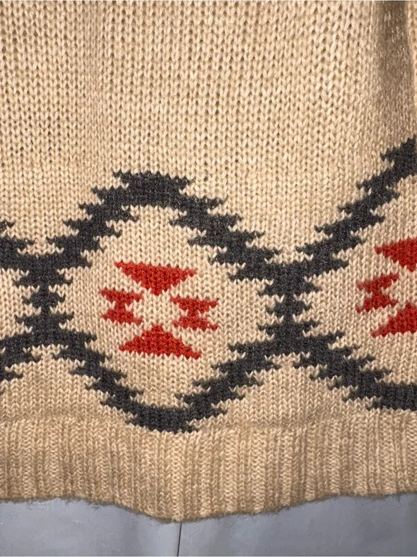 Hem & Thread Sweater Womens Large‎ Tan Red Aztec Boho Southwest Knit Wool Blend - Image 3