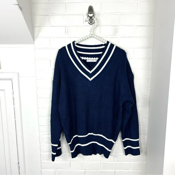 Petal & Pup Leanna Stripe Trim Navy Knit Sweater Size M - Image 3
