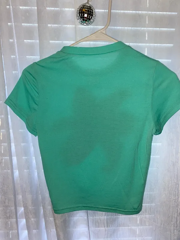 Flower Baby Tee Shein Green - Image 4