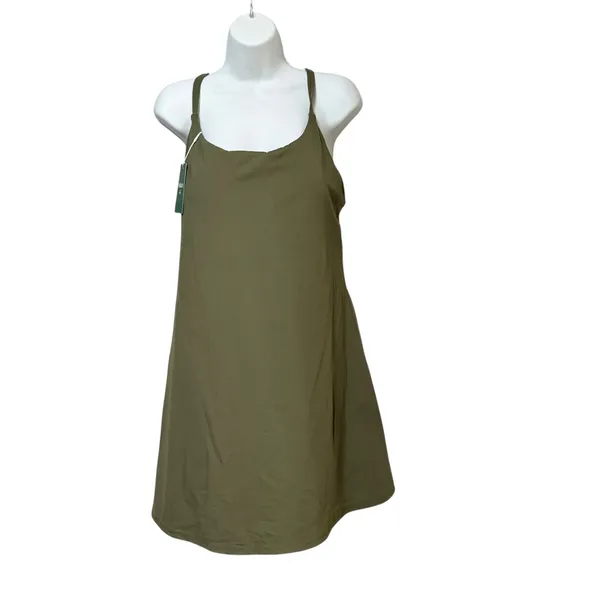 Halara Everyday Activity Dress Olive Green Built-in Shorts Cross Back Size L - Image 3