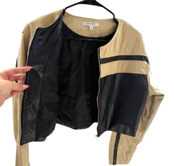 Lane 201 Cloud Ten Women’s Size M Cropped Racer Jacket Black Tan Faux Leather Moto Baddie - Image 10