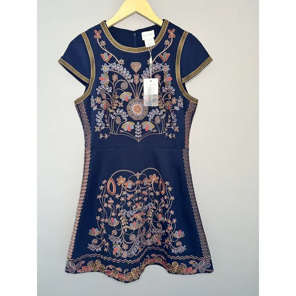Foxiedox Hadiya Multi Dress Womens Large Navy Blue Embroidered Mini FA500DR - Image 2