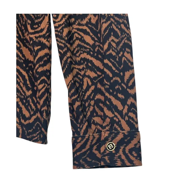 J McLaughlin Catalina Cloth Top Womens Medium Brown Black Button Up Tiger Safari - Image 4