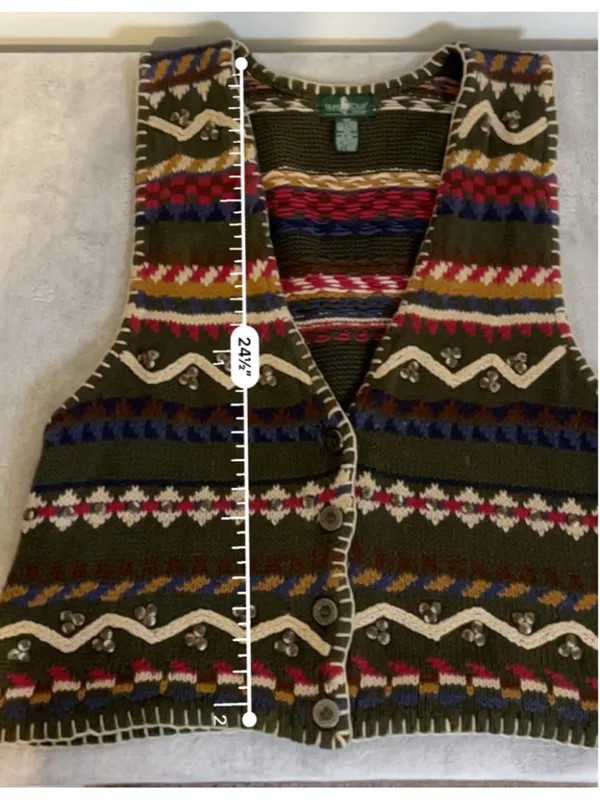 VTG Hunt Club Green Multi-color Fair Isle Knit Vest 18W - Image 4